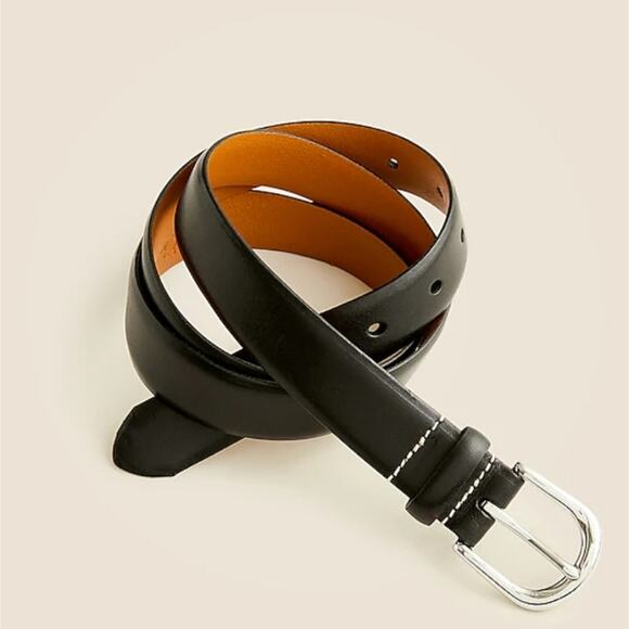 NEW J. Crew Men's Black Leather Round Buckle Dress Belt - Picture 1 of 14